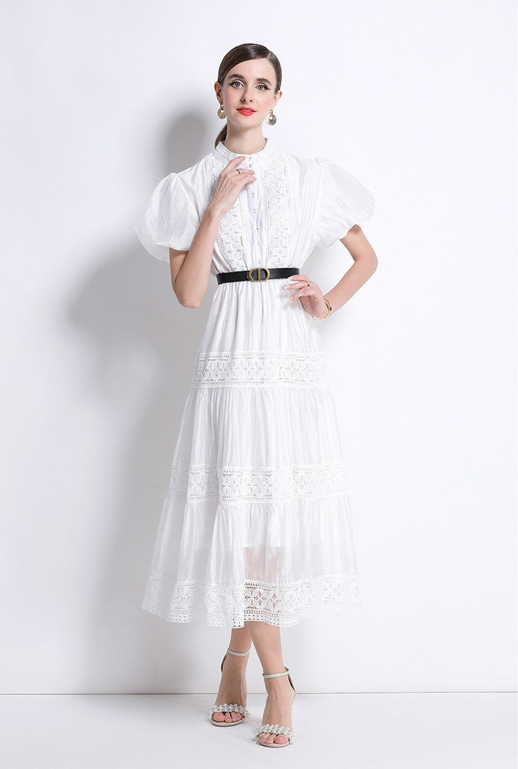 White Charm Lace Dress With Belt