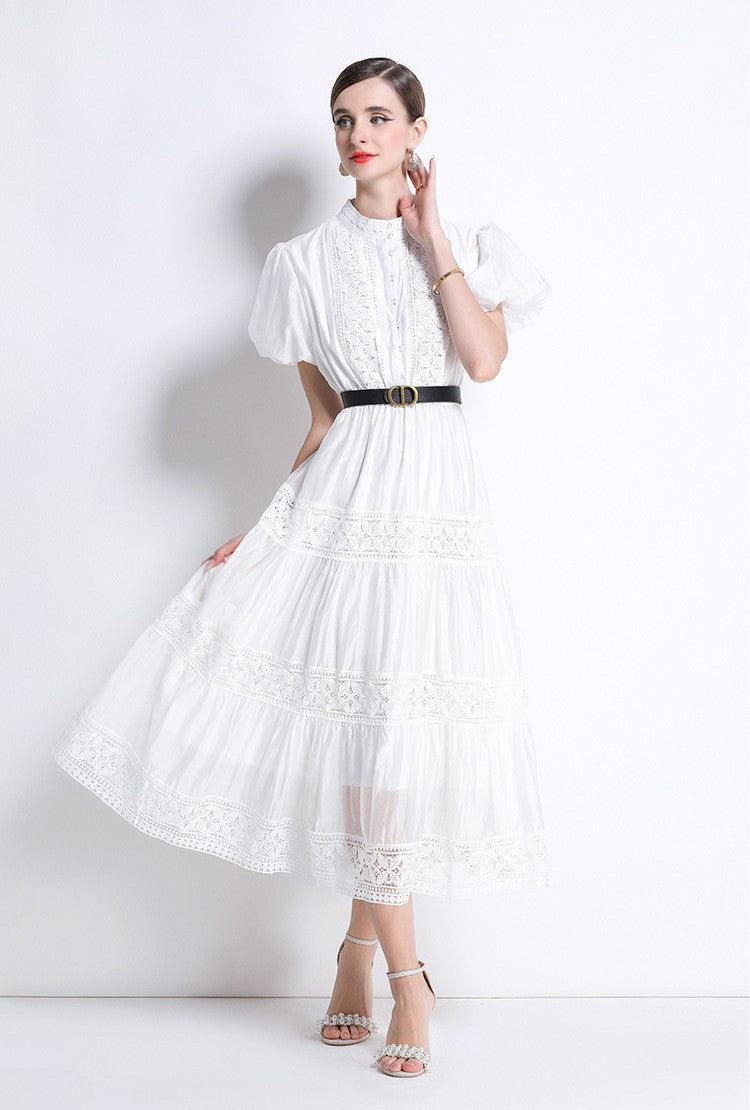 White Charm Lace Dress With Belt