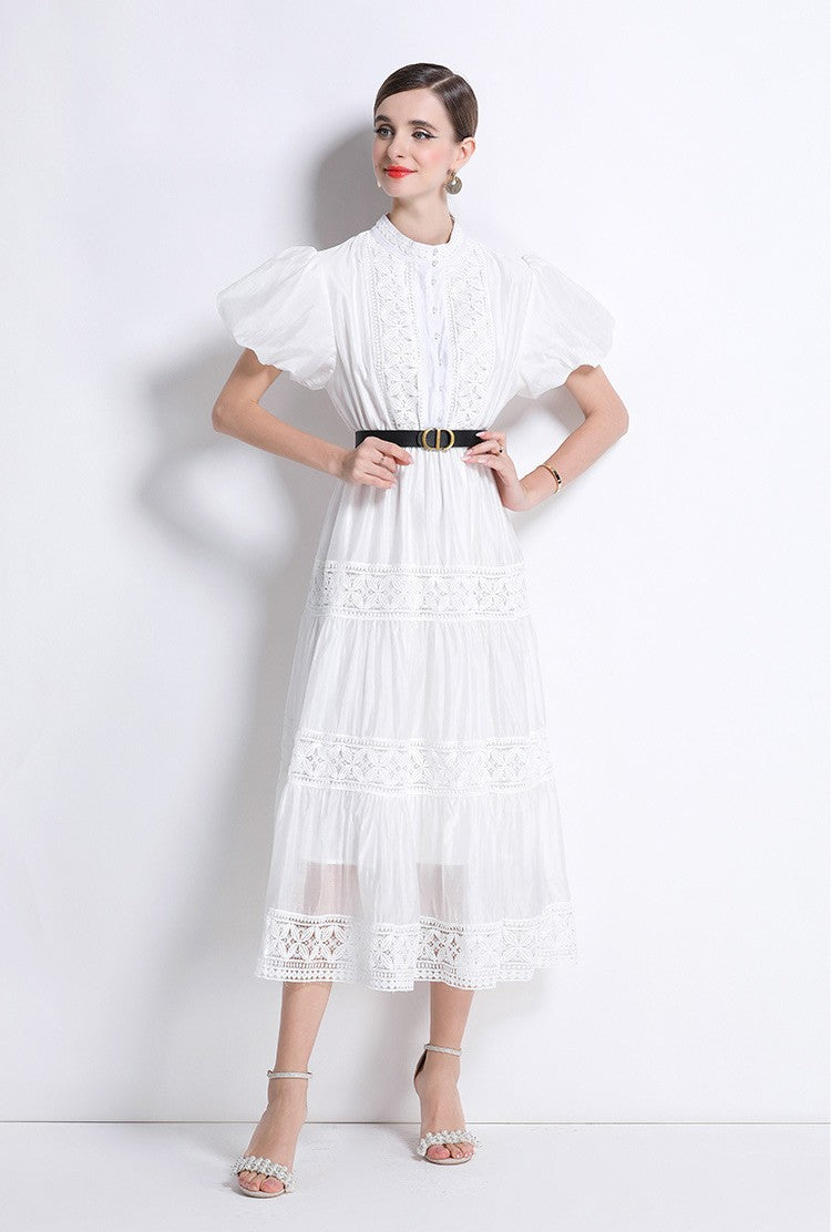 White Charm Lace Dress With Belt