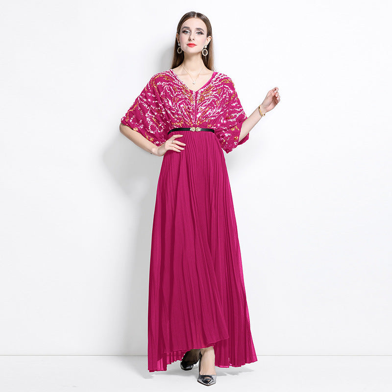 Fuchsia Opulence Sequin Pleat Maxi
