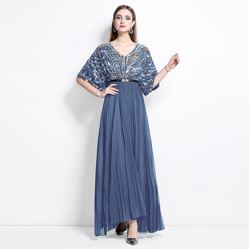 Midnight Cascade Sequin Pleated Maxi