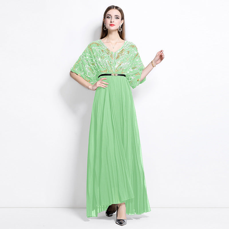 Emerald Illusion Sequin Pleat Maxi