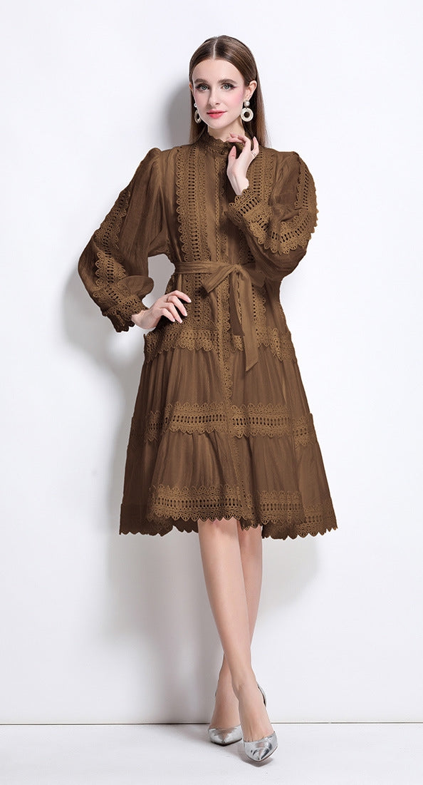 Vintage Mocha Lace A-Line Dress