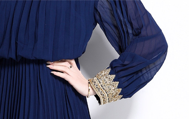 Midnight Majesty Embroidered Pleated Gown