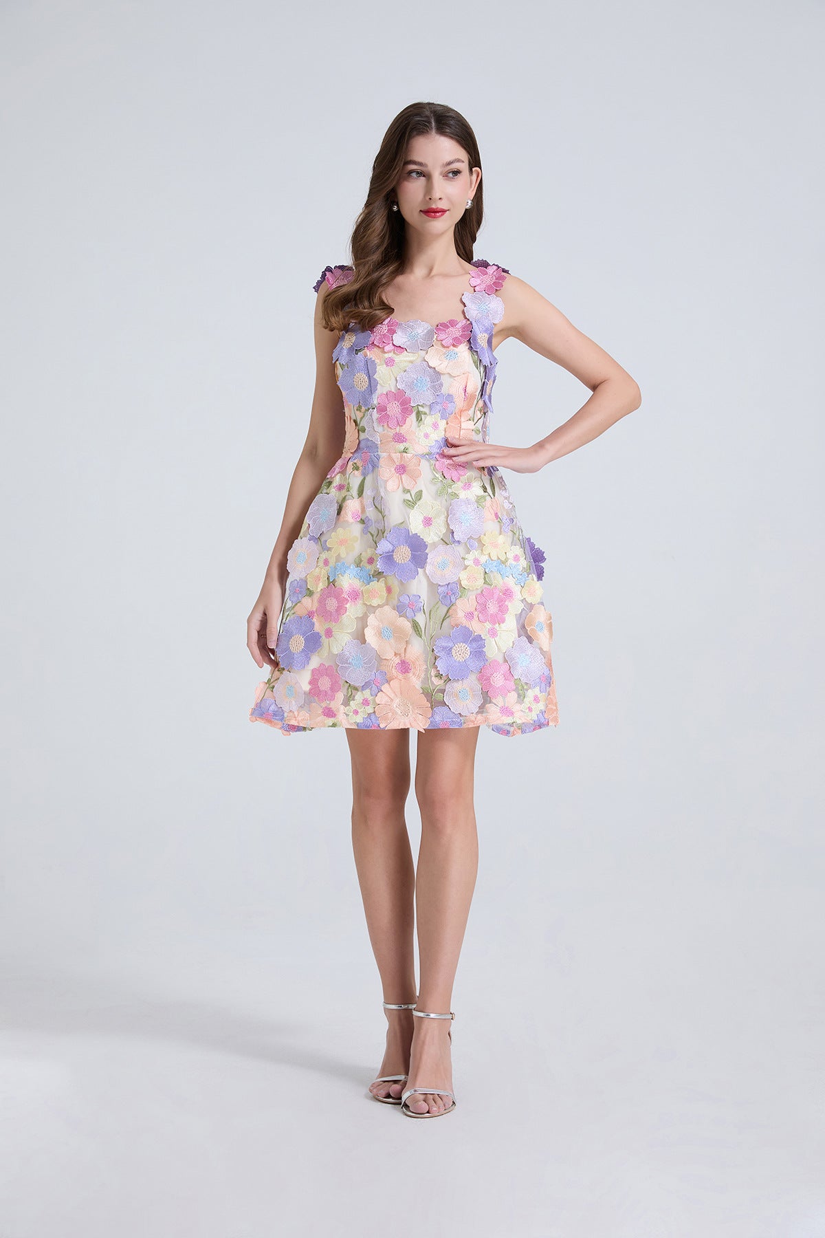 Pastel Floral Embroidered Dress