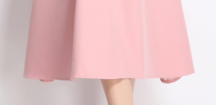 Elegant Rose Midi Bow Dress - 901083289296_PINK