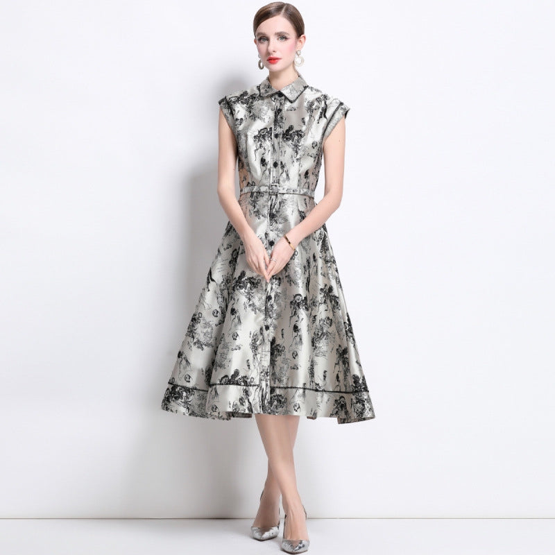 Elegant Vintage-Inspired Floral A-Line Dress - 902976059149_KHAKI