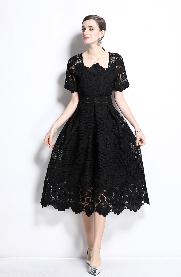 Elegant Black Lace Midi Dress