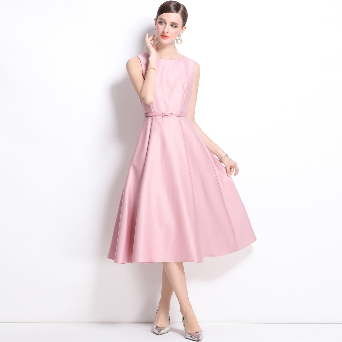 Graceful Pink A-Line Midi Dress