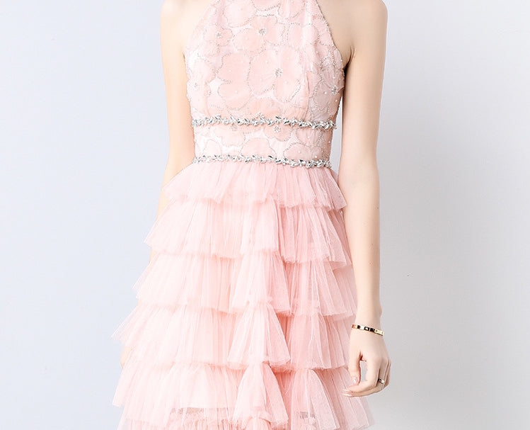 Blush Bloom Layered Tulle Mini Dress