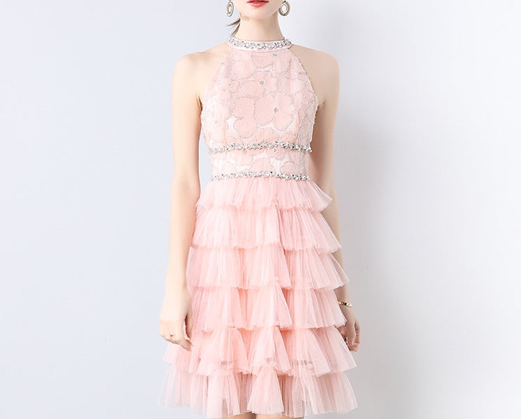 Blush Bloom Layered Tulle Mini Dress