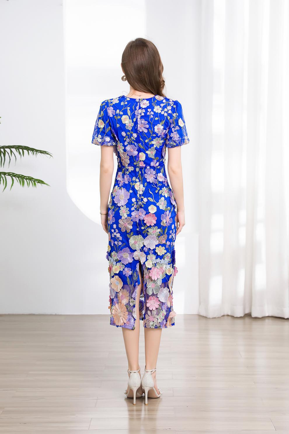 Elegant Floral Embroidered Midi Dress