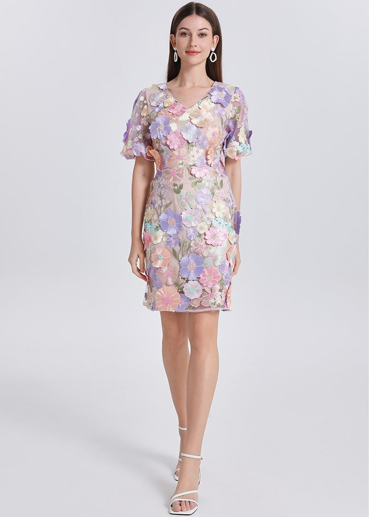 Pastel Garden Embroidered Mini Dress - 907313265705_LIGHTPURPLE