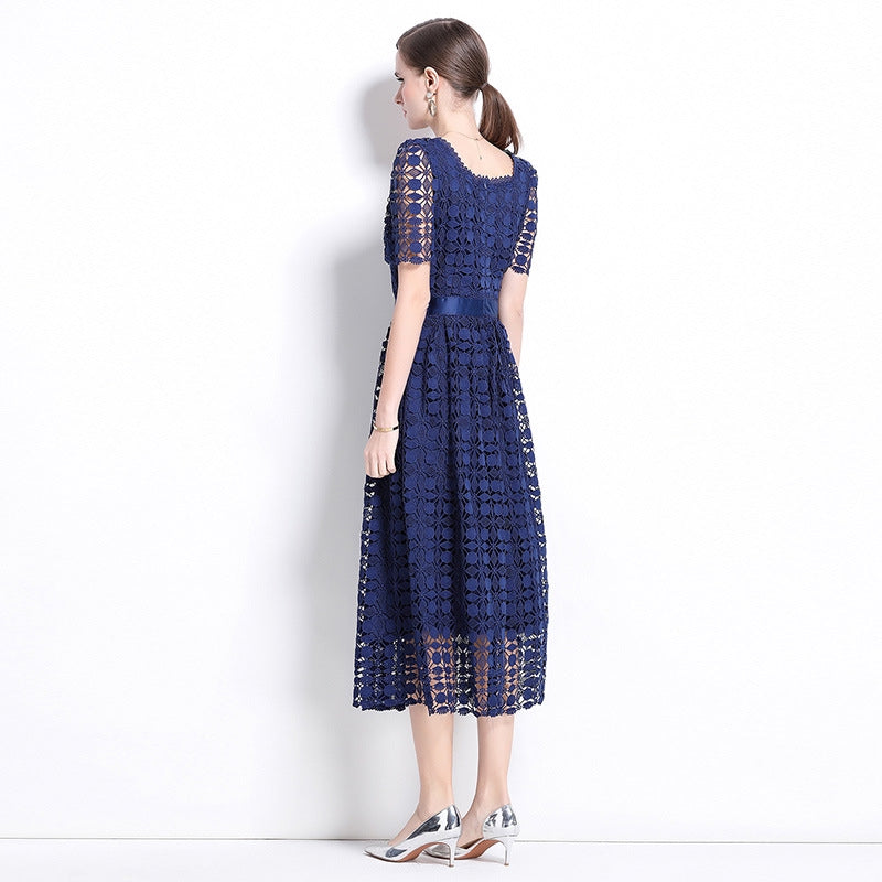 Navy Blue Lace Midi Dress