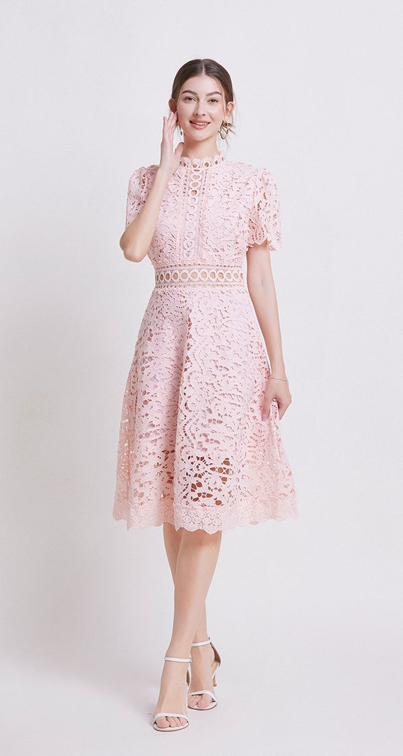 Blush Pink Lace Midi Dress