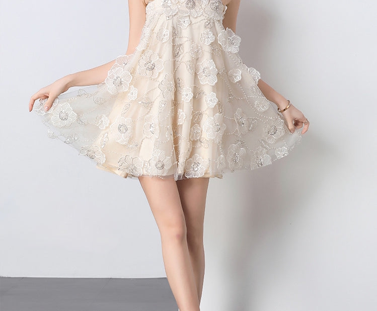 Petal Whispers Spaghetti Strap Mini Dress - 903574425019_APRICOT