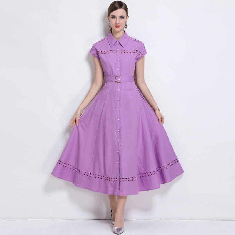 Lavender Charm Belted Shirt Dress