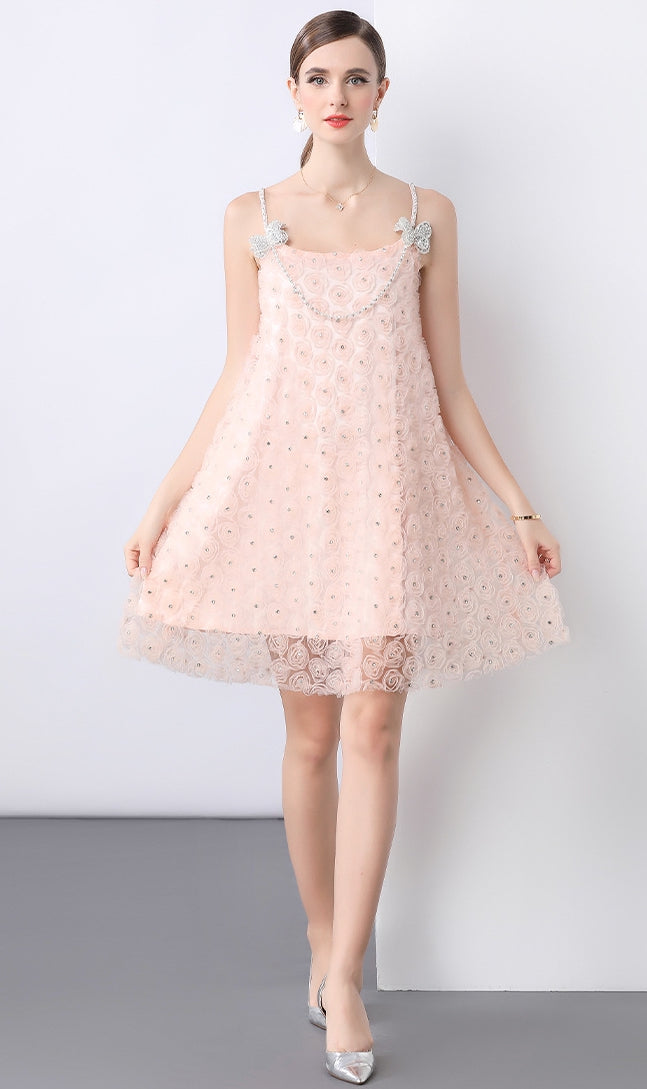 Rose Blush Rosette Lace Slip Dress