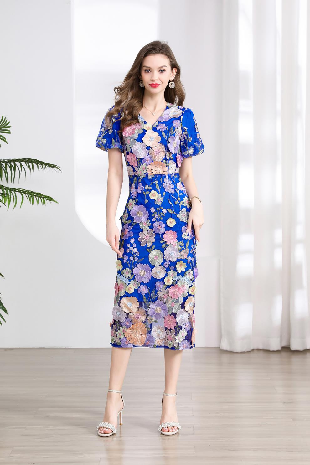 Elegant Floral Embroidered Midi Dress