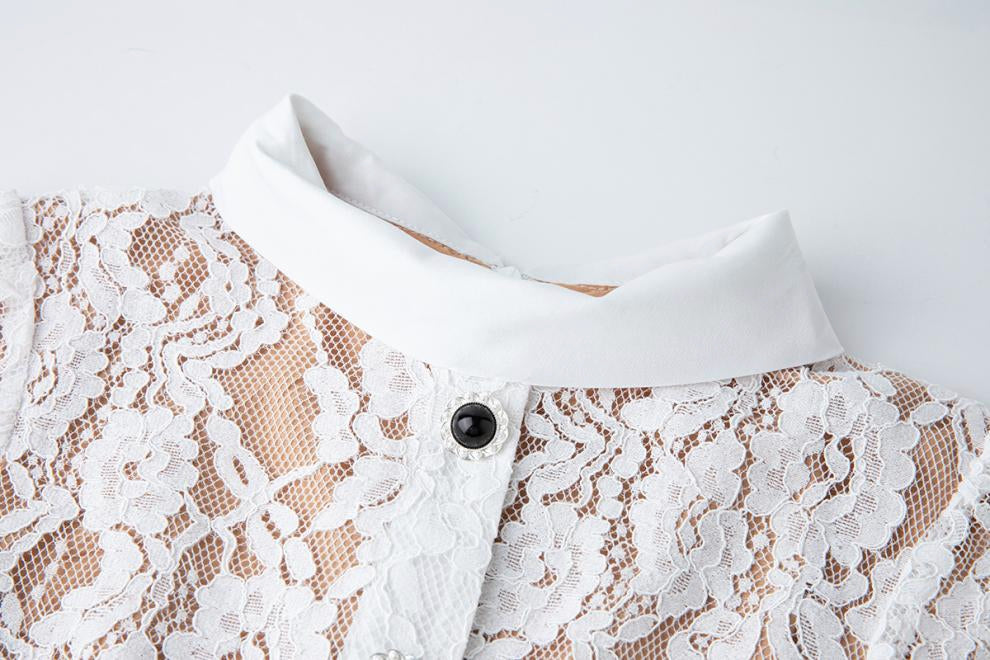 Elegant White Lace Button-Front Midi Dress