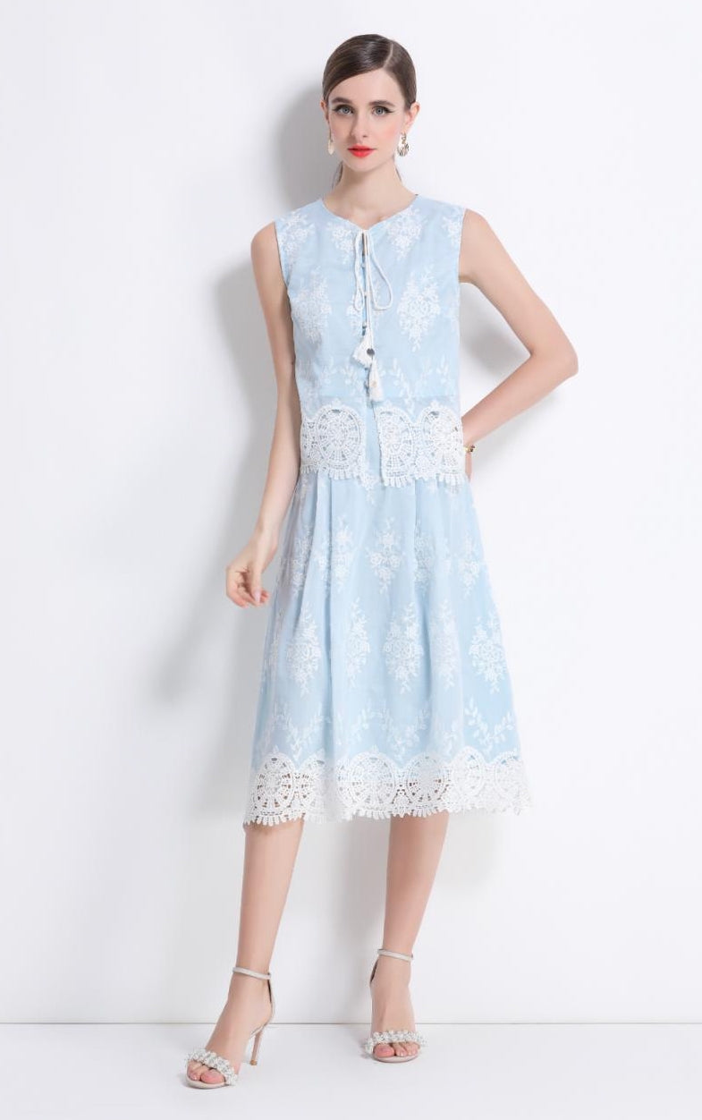 Powder Blue Floral Two Piece Set