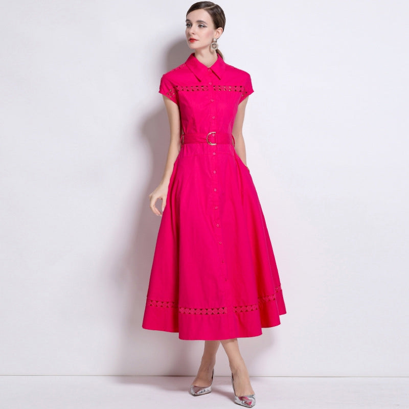 Fuchsia Flair Belted Shirt Dress