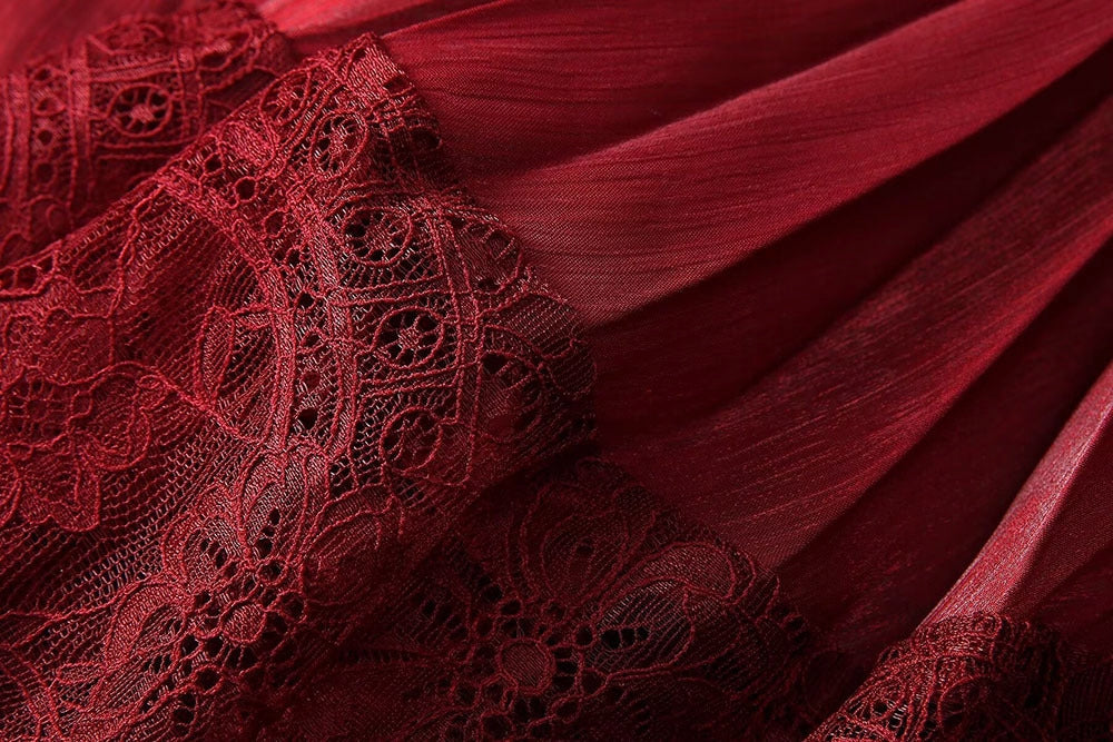 Elegant Wine Red Lace Maxi Dress