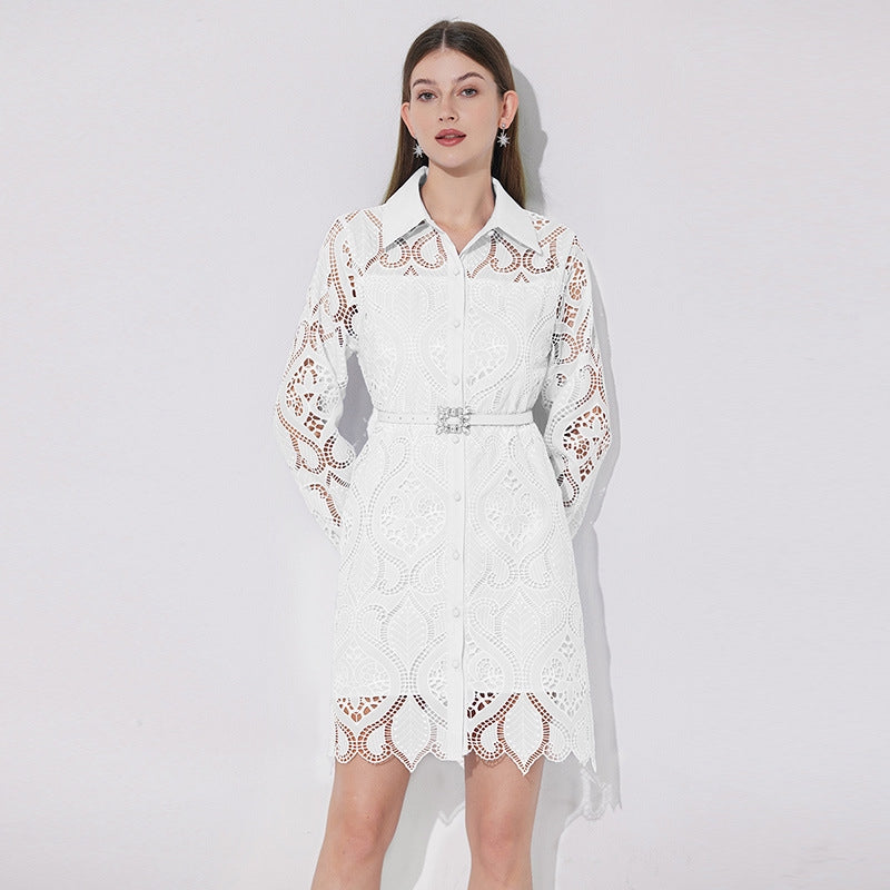 Pristine Eyelet Shirt Dress - 901761933519_WHITE