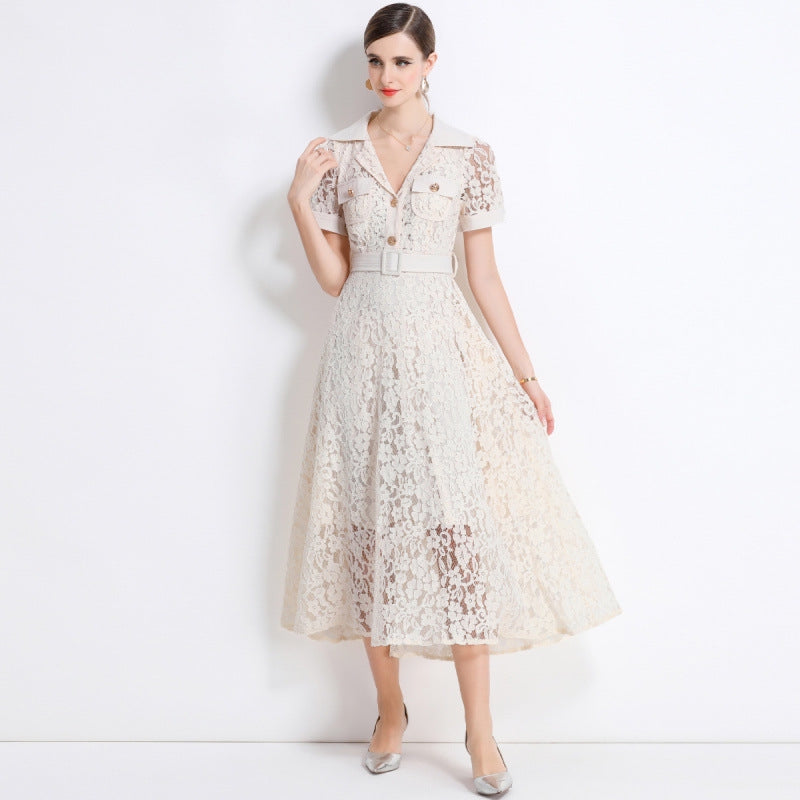 Cream Lace Utility Midi Dress