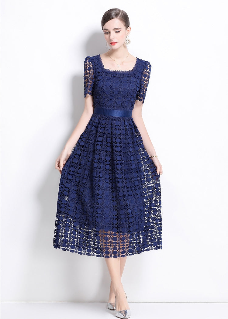 Navy Blue Lace Midi Dress