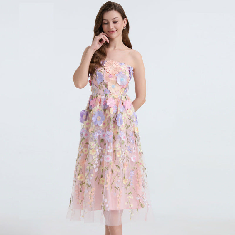 Blush Bloom Strapless Tulle Dress - 903090866647_PINK