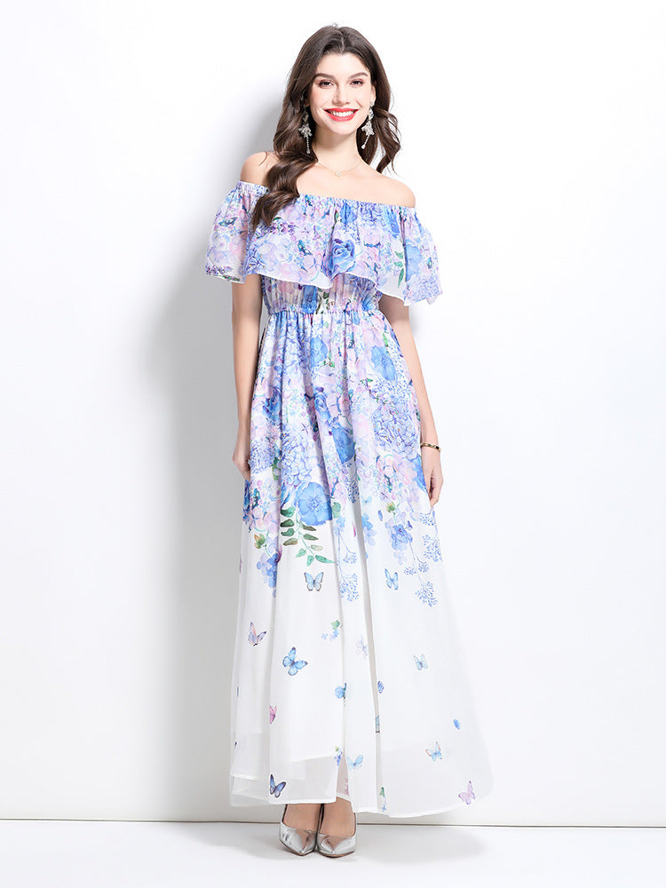 Off-Shoulder Floral Slit Maxi Dress