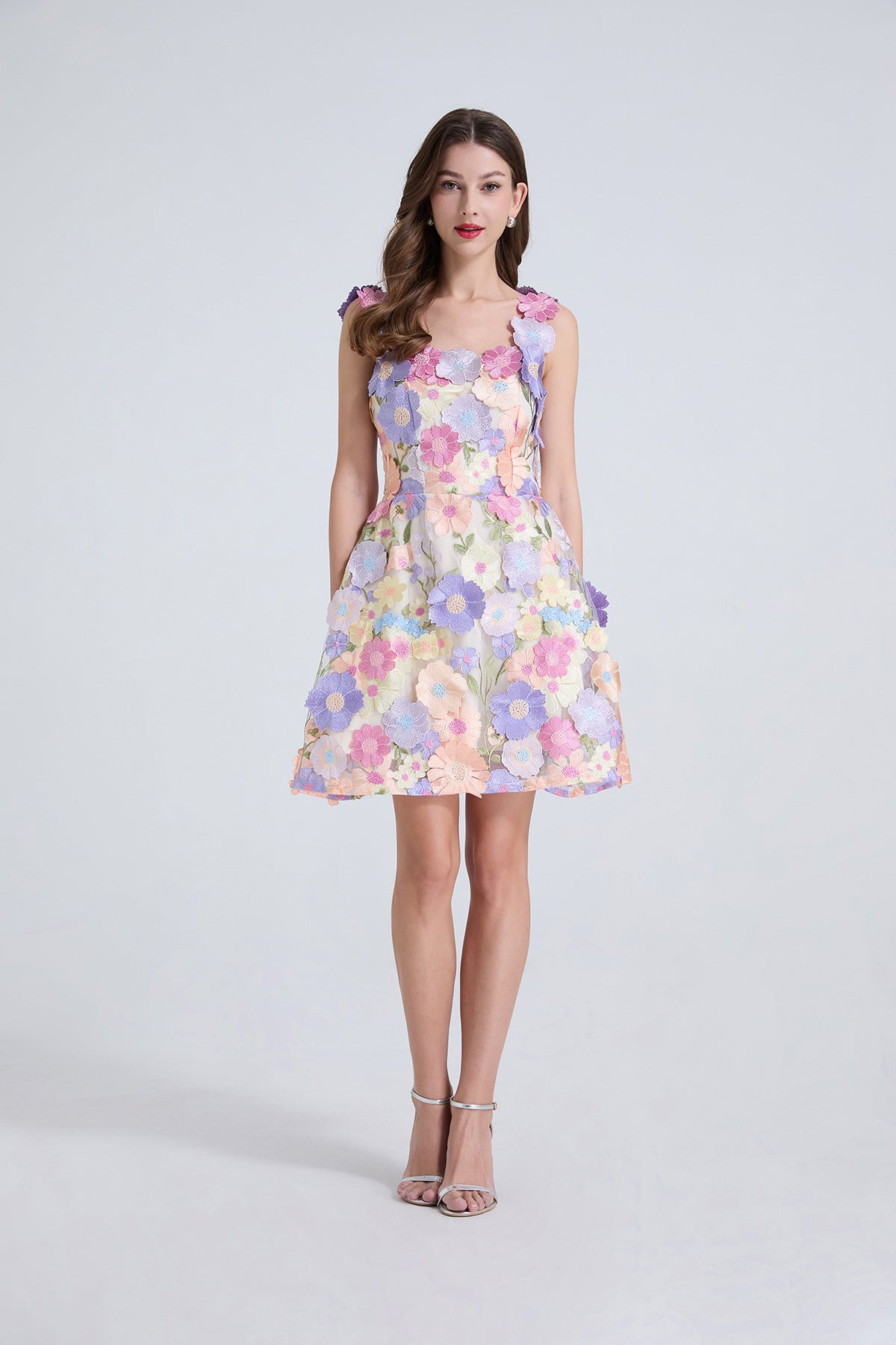 Pastel Floral Embroidered Dress