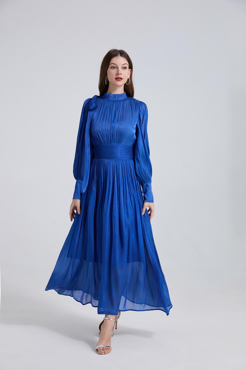 Royal Radiance Pleated Satin Dressy - 905557854806_BLUE