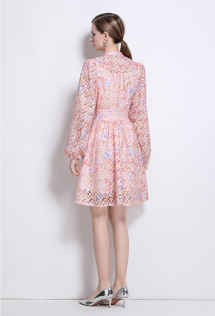 Blossom Lace A-Line Dress- 920435056806_PINK