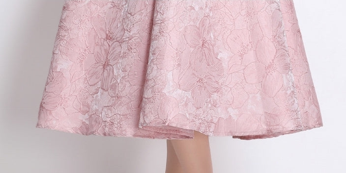 Elegant Rose Brocade Midi Dress - 913663767470_PINK