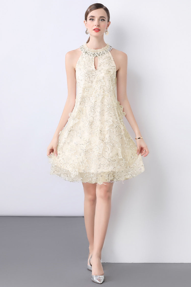 Elegant Pearl Embellished Lace Cocktail Dress