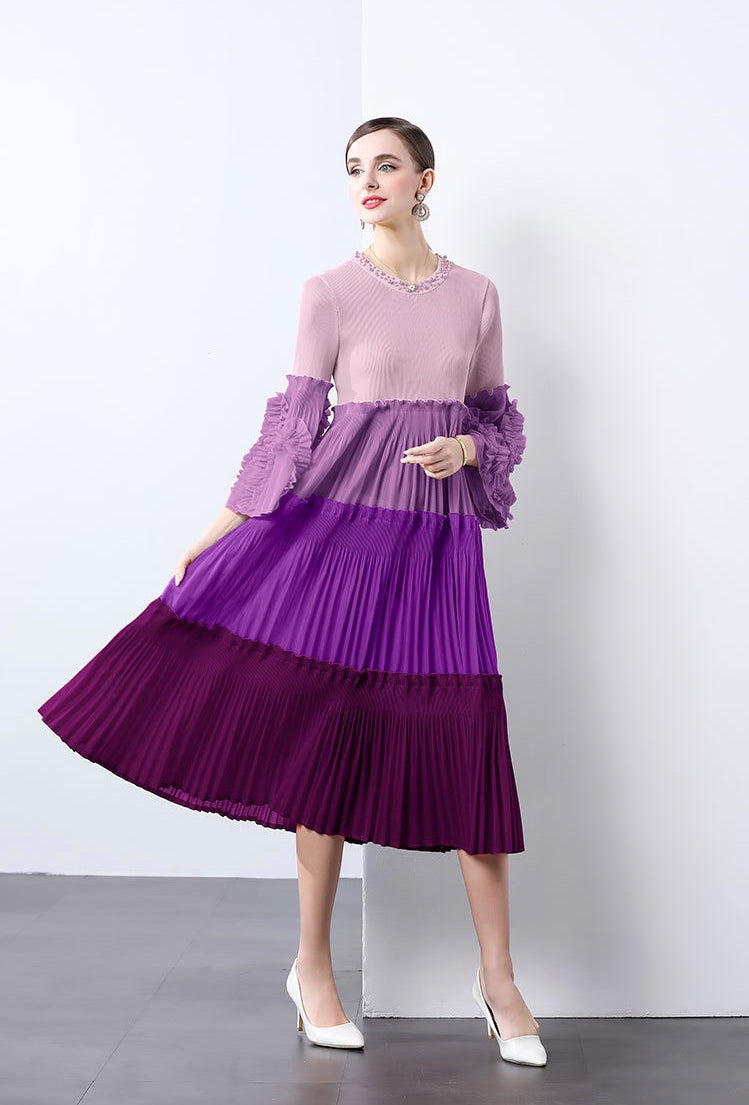 Purple Ombre Pleated Midi Dress