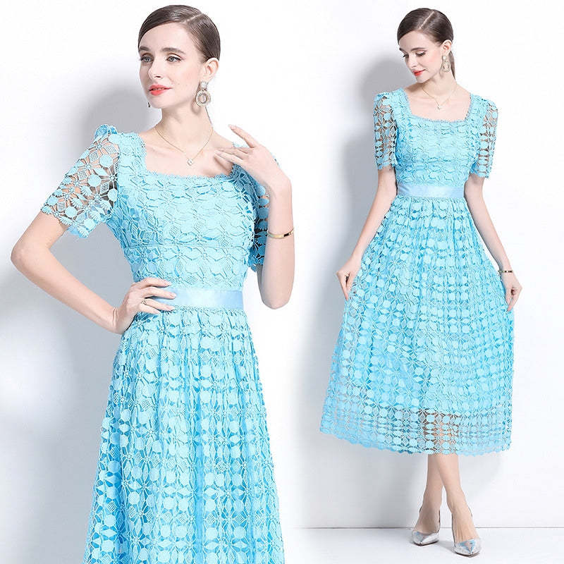 Sky Blue Eyelet Midi Dress