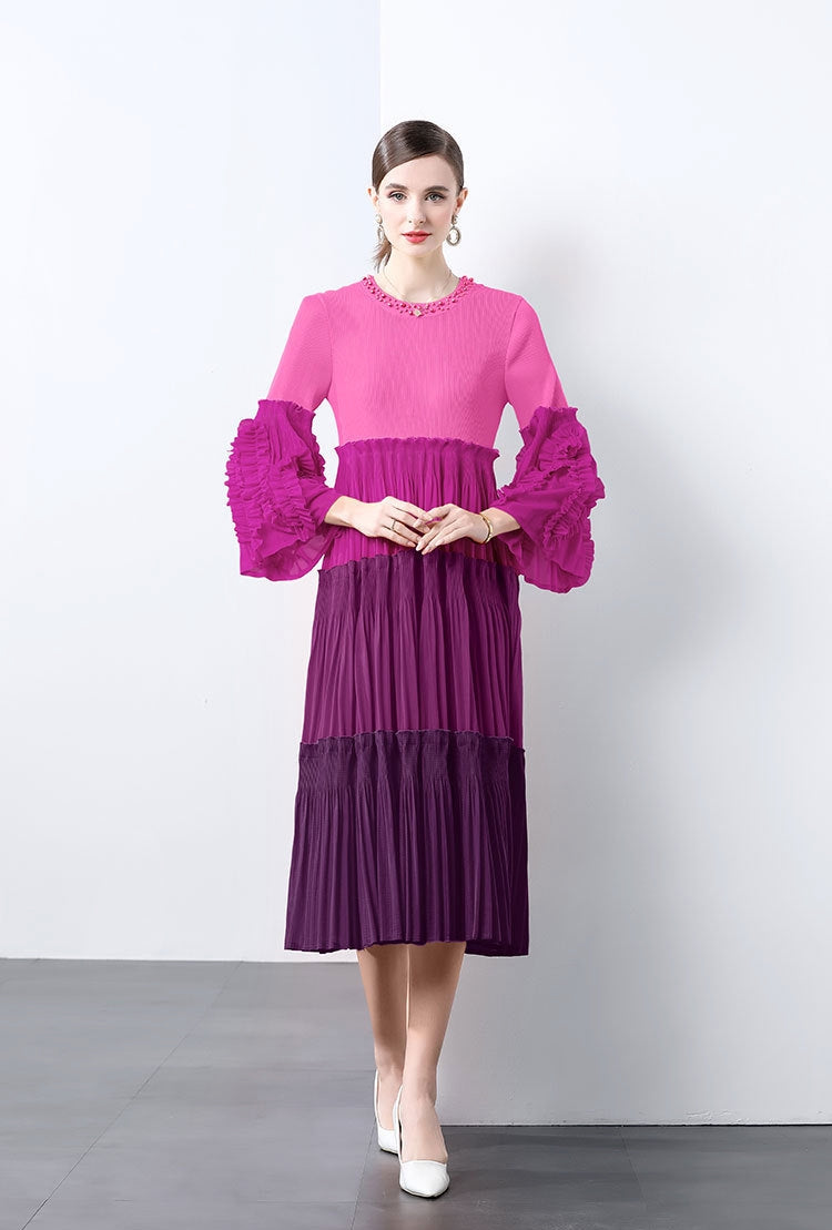 Royal Plum Ombre Pleated Midi Dress