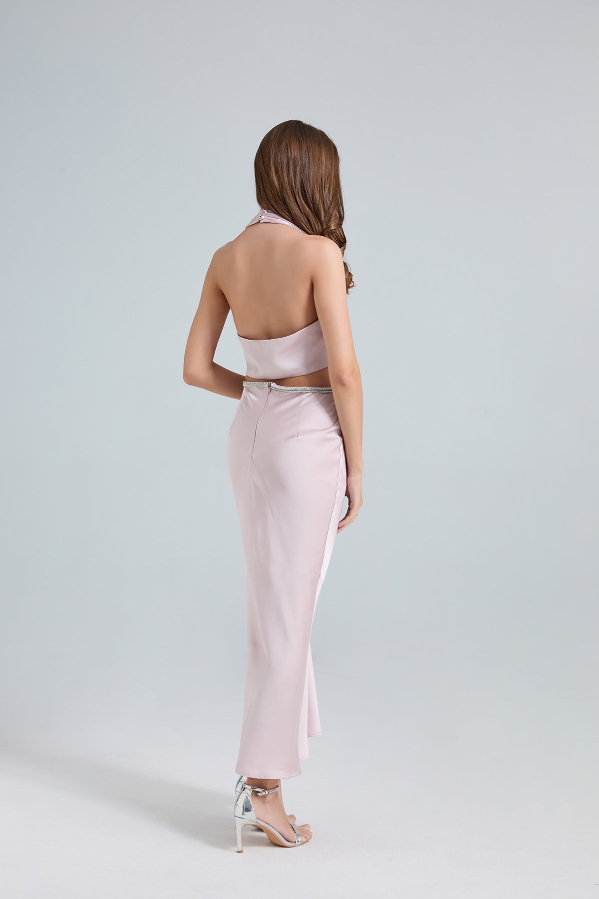 Halter Cutout Satin Maxi Dress – Blush Pink