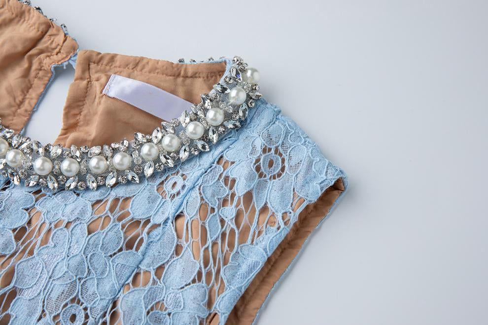 Serene Azure Lace Midi - 915910428490_BLUE