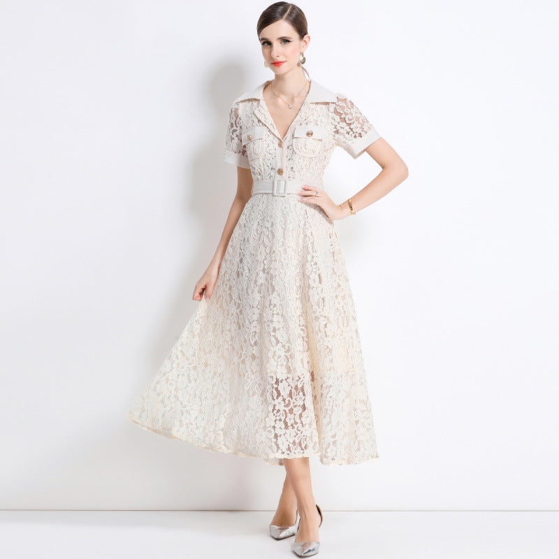 Cream Lace Utility Midi Dress
