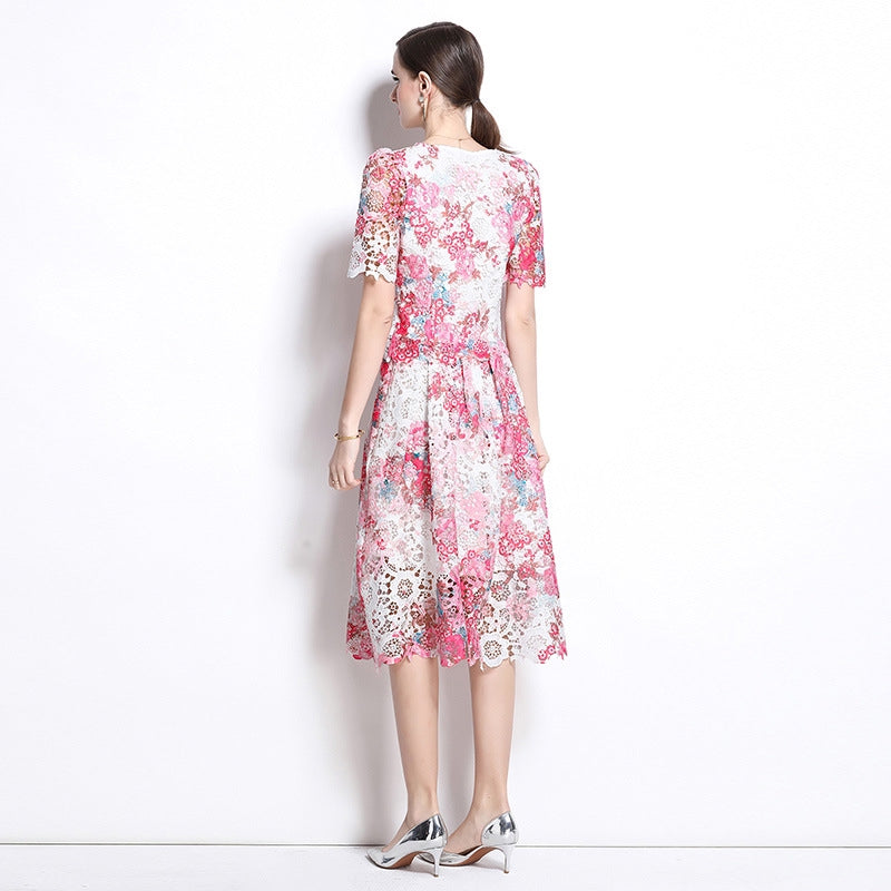 Floral Lace Patchwork Midi  Two Piece Dress