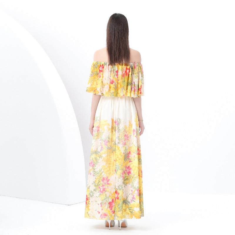 Yellow Floral Off-Shoulder Maxi Dress