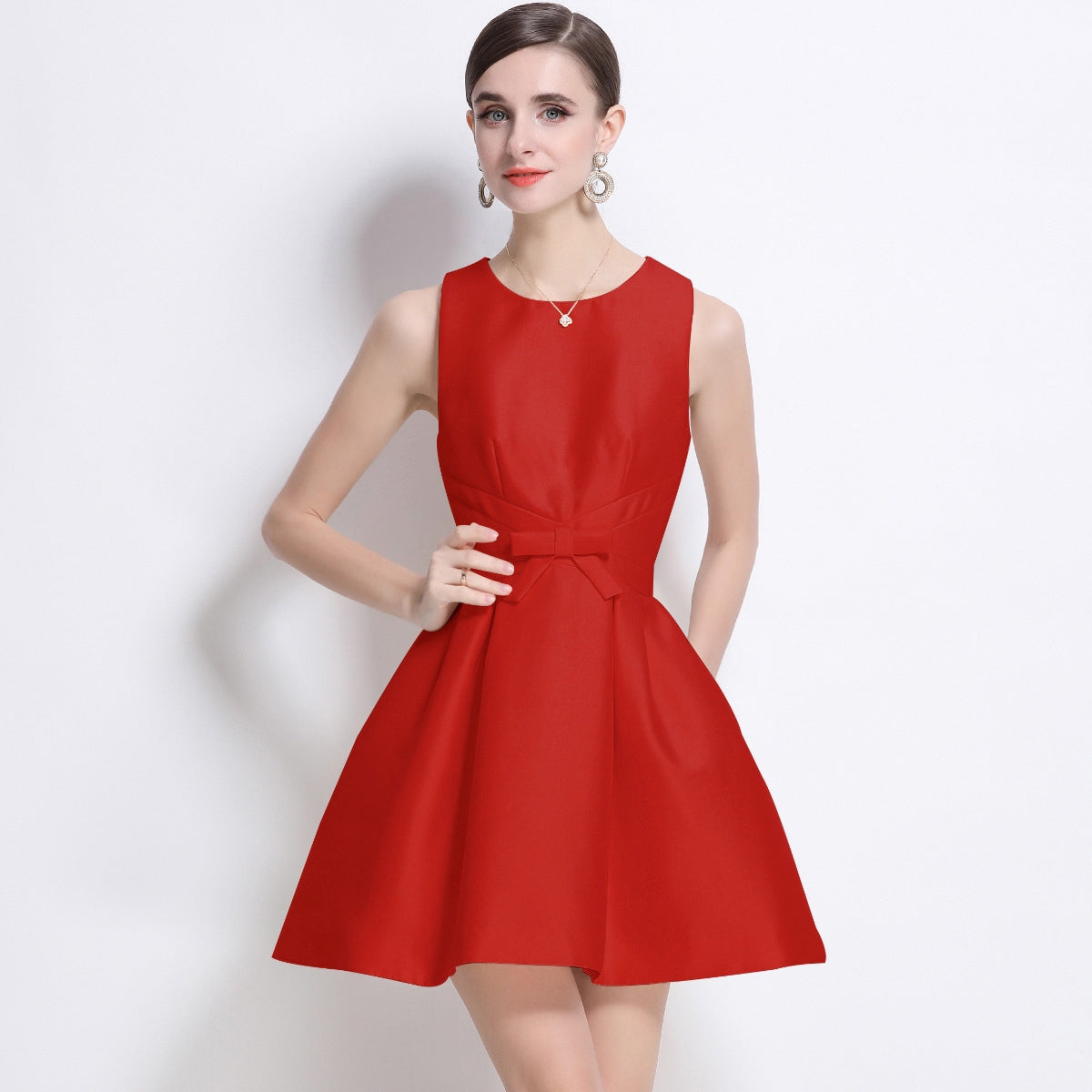 Chic Red Bow Detail Mini Dress