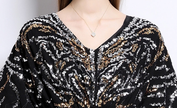 Celestial Black Sequin Pleated Maxi