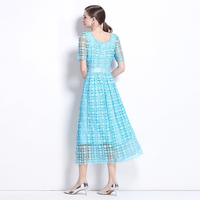 Sky Blue Eyelet Midi Dress