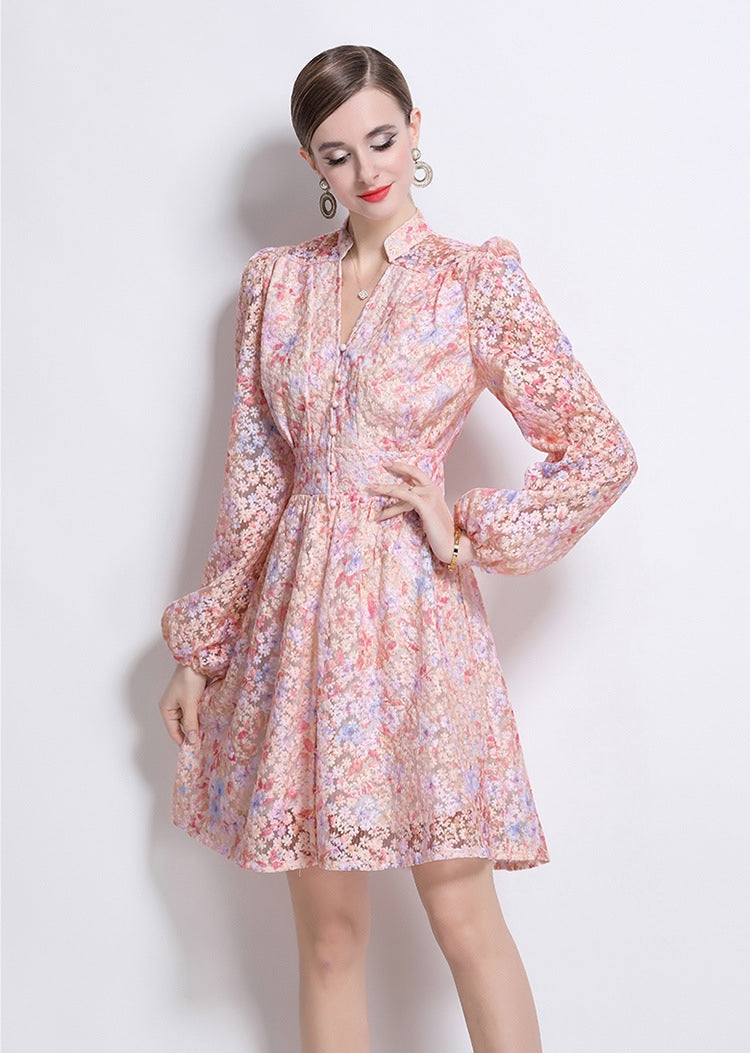 Blossom Lace A-Line Dress- 920435056806_PINK