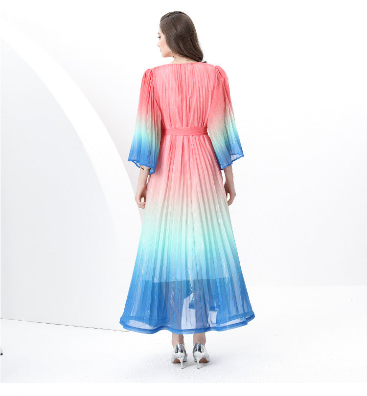 Sunset Glow Ombre Pleated Maxi Dress
